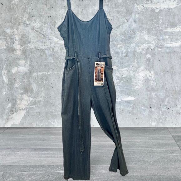 Rewash Denim Jeans Overalls Blue Wide Leg Overalls Jumpsuit Size M NWT - Picture 1 of 9